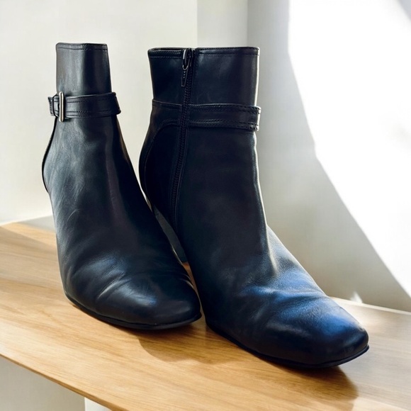 Women’s Black Leather Ankle Boots - 3” heels. Zip sides with buckle accent. - Picture 6 of 8